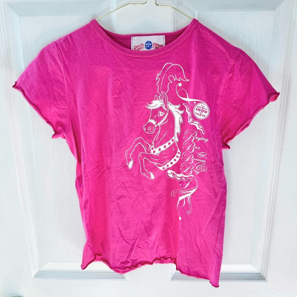 Vintage Ringling Bros Barnum & Bailey Holographic Pink T-Shirt Girls LARGE